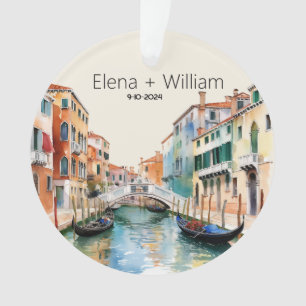 Romantic Watercolor Italy Wedding Newlywed Ornament