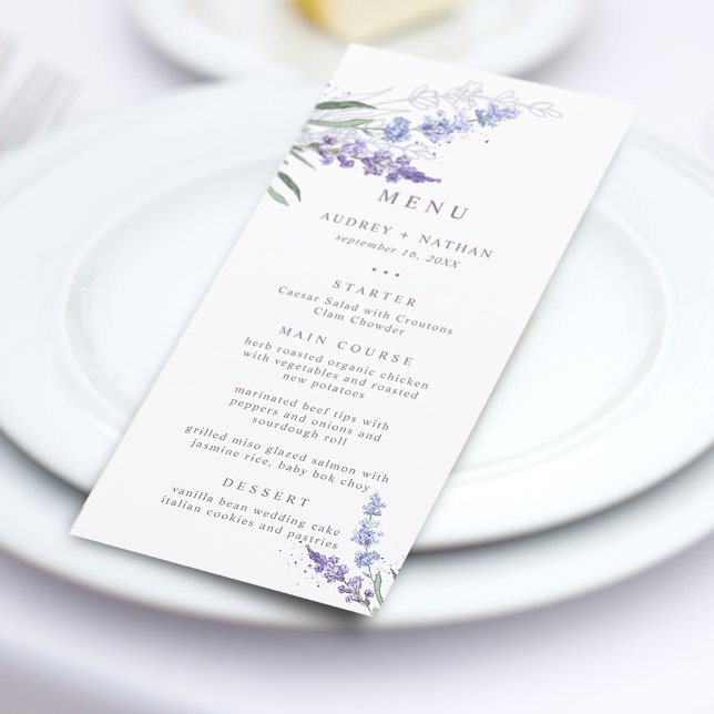 Romantic Watercolor Lavender Wedding Menu (Creator Uploaded)