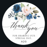 Romantic Watercolor Navy Blue Blush Rose Floral Classic Round Sticker<br><div class="desc">Elegant and modern romantic watercolor floral wedding thank you sticker features a bouquet of Navy blue, blush pink, peach watercolor roses with matching foliage. Perfect for a fall / midsummer wedding. Please find more matching designs and variations from my "blissweddingpaperie" store. And feel free to contact me for further customization...</div>