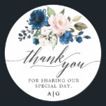 Romantic Watercolor Navy Blue Blush Rose Floral Classic Round Sticker<br><div class="desc">Elegant and modern romantic watercolor floral wedding thank you sticker features a bouquet of Navy blue, blush pink, peach watercolor roses with matching foliage. Perfect for a fall / midsummer wedding. Please find more matching designs and variations from my "blissweddingpaperie" store. And feel free to contact me for further customization...</div>