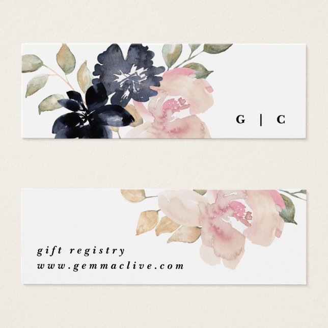 Romantic Watercolor Navy Florals Wedding Registry (Front & Back)