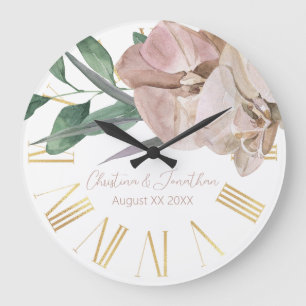Romantic Watercolor Orchids Large Clock