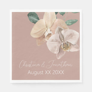 Romantic Watercolor Orchids on Dusty Blush Napkin