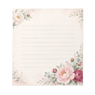 Romantic Watercolor Peonies Elegant Lined Notepad