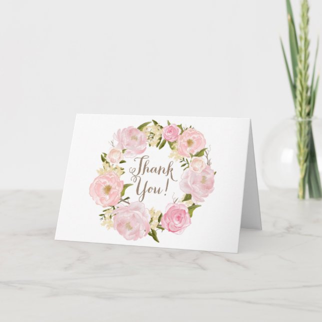 Romantic Watercolor Peonies Wreath Thank You (Front)