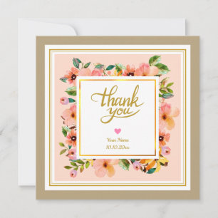 Romantic Watercolor Pink Floral Frame and Heart  Card