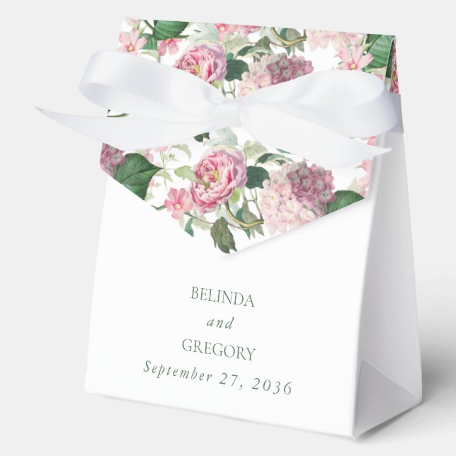 Romantic Watercolor Pink Flowers Garden Wedding Favor Box (Front)