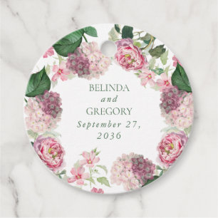 Romantic Watercolor Pink Flowers Garden Wedding Favour Tags