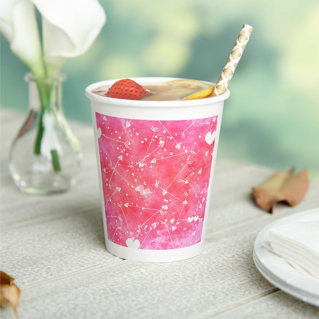 Romantic Watercolor Pink Hearts & Arrows Pattern  Paper Cups (Creator Uploaded)