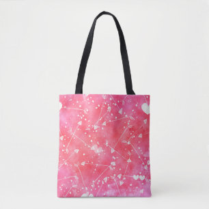 Romantic Watercolor Pink Hearts & Arrows Pattern  Tote Bag