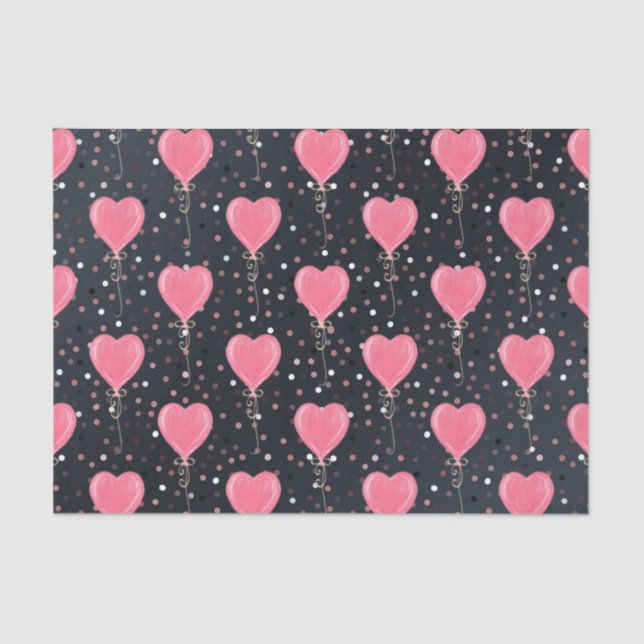Romantic Watercolor Pink Hearts Balloons Confetti Tissue Paper (Front)