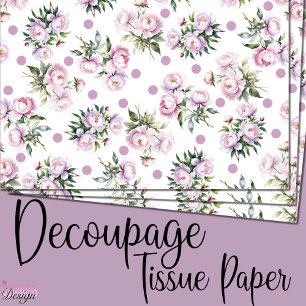Romantic Watercolor Pink Peonies dot pattern white Tissue Paper