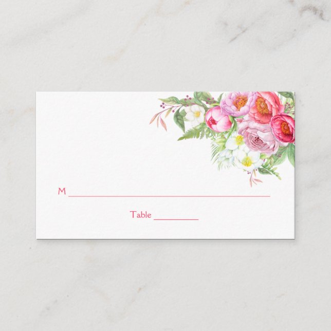Romantic Watercolor Pink Peonies Roses Place Cards (Front)