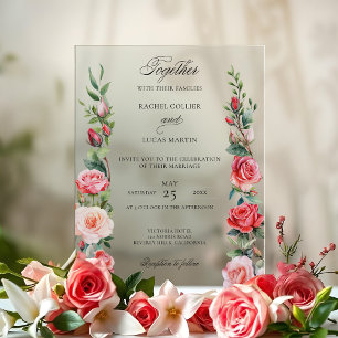 Romantic Watercolor Pink Roses & Calligraphy Acrylic Invitations