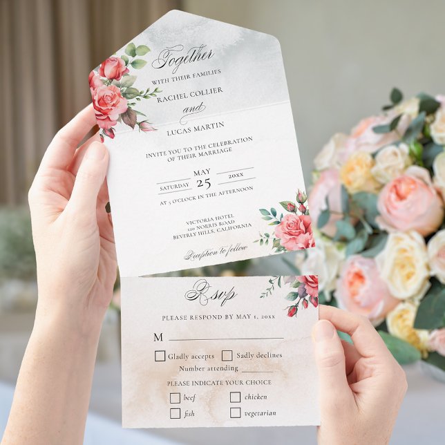 Romantic Watercolor Pink Roses & Calligraphy All In One Invitation (Creator Uploaded)