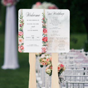 Romantic Watercolor Pink Roses & Calligraphy Hand Fan