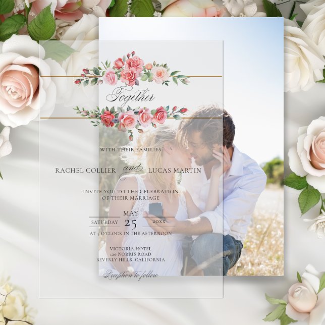 Romantic Watercolor Pink Roses & Calligraphy Vellum Invitations (Creator Uploaded)