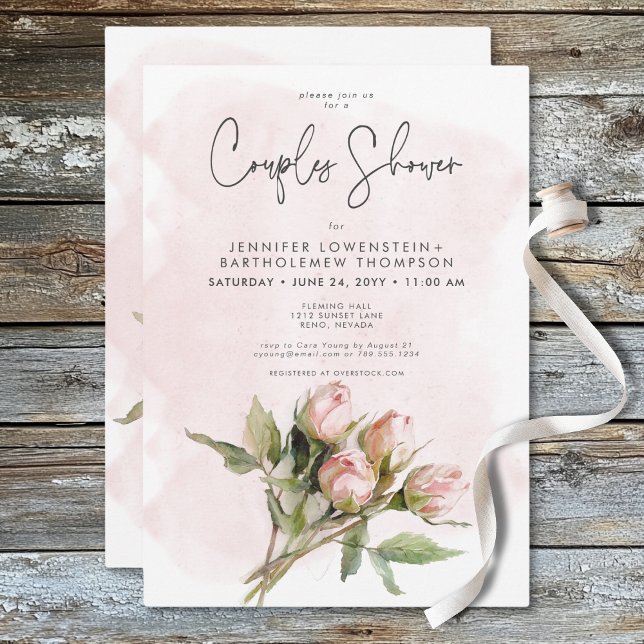 Romantic Watercolor Pink Roses Couples Shower Invitation (Romantic Watercolor Pink Roses Couples Shower Invitation)
