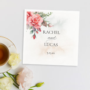 Romantic Watercolor Pink Roses Napkin