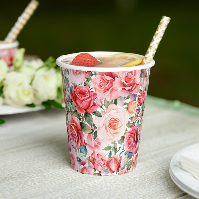 Romantic Watercolor Pink Roses Paper Cups (Creator Uploaded)