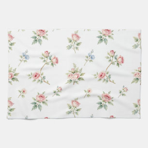 Romantic Watercolor Pink Roses Pattern Kitchen Towel