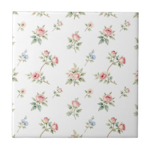 Romantic Watercolor Pink Roses Pattern Tile