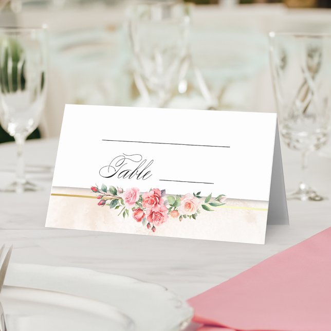 Romantic Watercolor Pink Roses Place Card (Creator Uploaded)