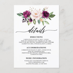 Romantic Watercolor Purple Plum Blush Rose Floral Enclosure Card