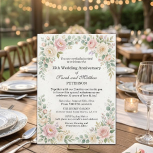 Romantic Watercolor Roses 15th Wedding Anniversary Invitation