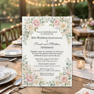 Romantic Watercolor Roses 25th Wedding Anniversary Invitation