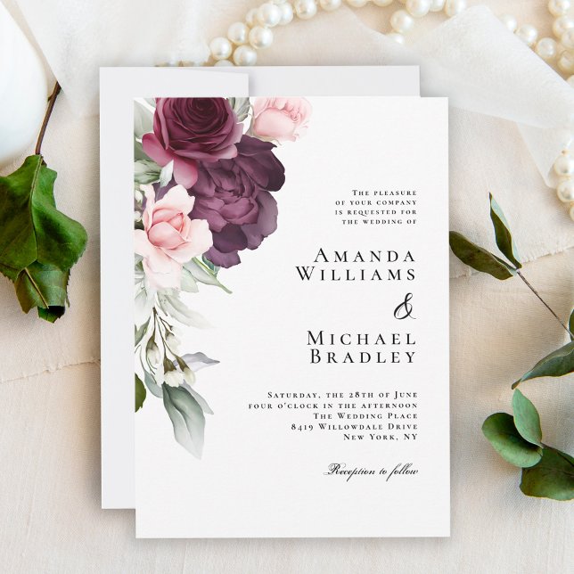Romantic Watercolor Roses Botanical Wedding Invitation (Creator Uploaded)