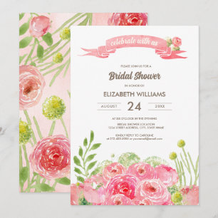 Romantic Watercolor Roses Bridal Shower Invitation