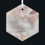 Romantic Watercolor Roses on Pearl Wedding Glass Ornament<br><div class="desc">This wedding keepsake ornament has a glamourous vintage fairy tale theme. The background is a white pearl style pattern with watercolor roses with glitter accents.  Romantic blush coloured roses are pictured with ink patterns and glam faux gold glitter accents. String lights accent the flowers at the top.</div>