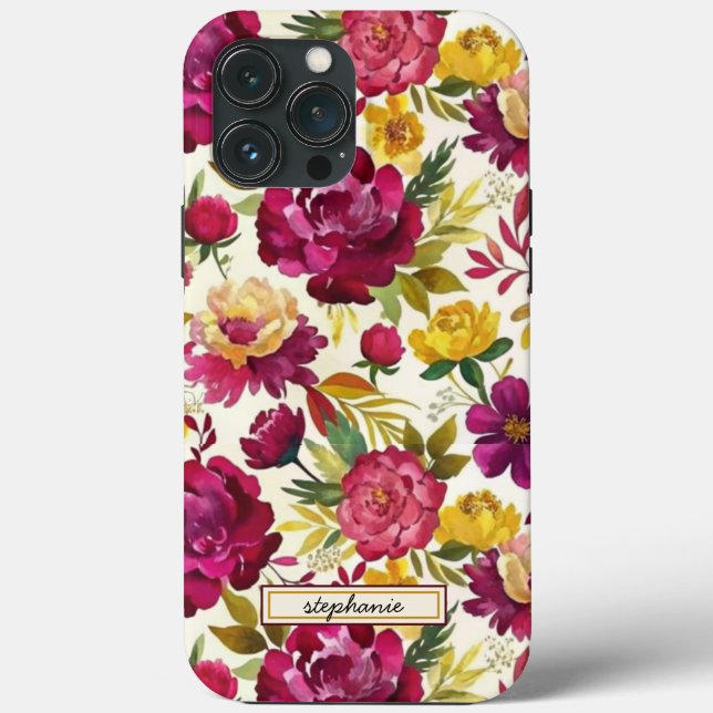 Romantic Watercolor Roses Pattern Name Case-Mate iPhone Case (Back)