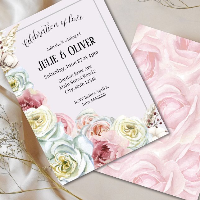 Romantic Watercolor roses Wedding Invitation (Creator Uploaded)