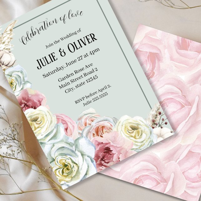 Romantic Watercolor roses Wedding Invitation (Creator Uploaded)