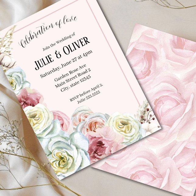 Romantic Watercolor roses Wedding Invitation (Creator Uploaded)