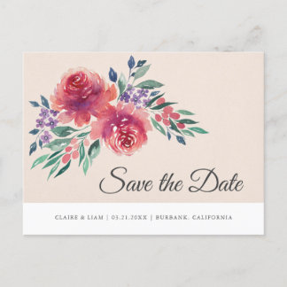Romantic Watercolor Save The Date Announcement Postcard