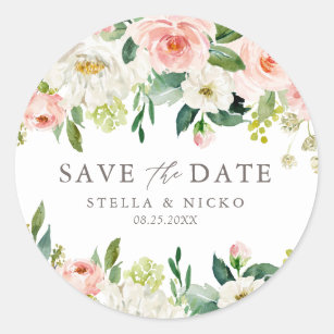 Romantic Watercolor Spring Bloom Save the Date Classic Round Sticker