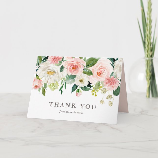 Romantic Watercolor Spring Bloom Wedding Thank You Card (Front)