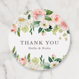 Romantic Watercolor Spring Bloom Wedding Thank You Favour Tags