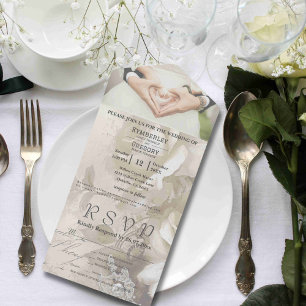 Romantic Watercolor Style White Cream Rose Photo All In One Invitation