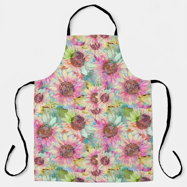 Romantic Watercolor Sunflower Pattern Apron (Front)