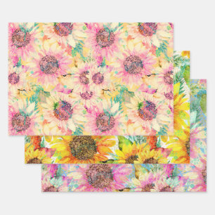 Romantic Watercolor Sunflower Pattern Wrapping Paper Sheet