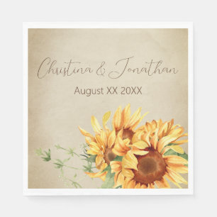 Romantic Watercolor Sunflowers on Faded Parchment Napkin