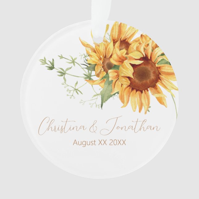Romantic Watercolor Sunflowers Ornament (Front)