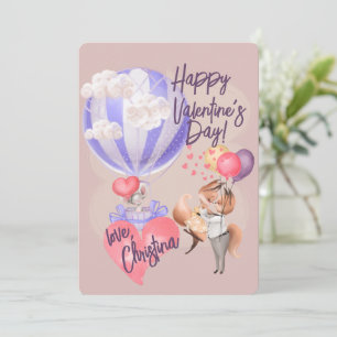 Romantic Watercolor Valentine Love Foxes on Pink Invitation