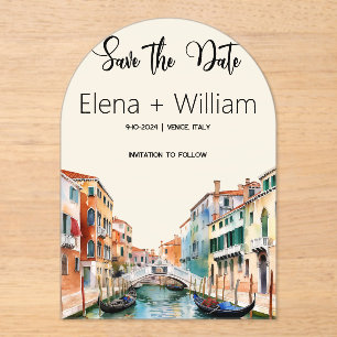 Romantic Watercolor Venice Italy Save the Date Acrylic Invitations