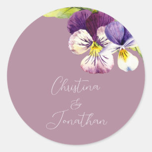 Romantic Watercolor Violets on Purple Classic Round Sticker