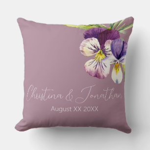 Romantic Watercolor Violets on Purple Throw Pillow